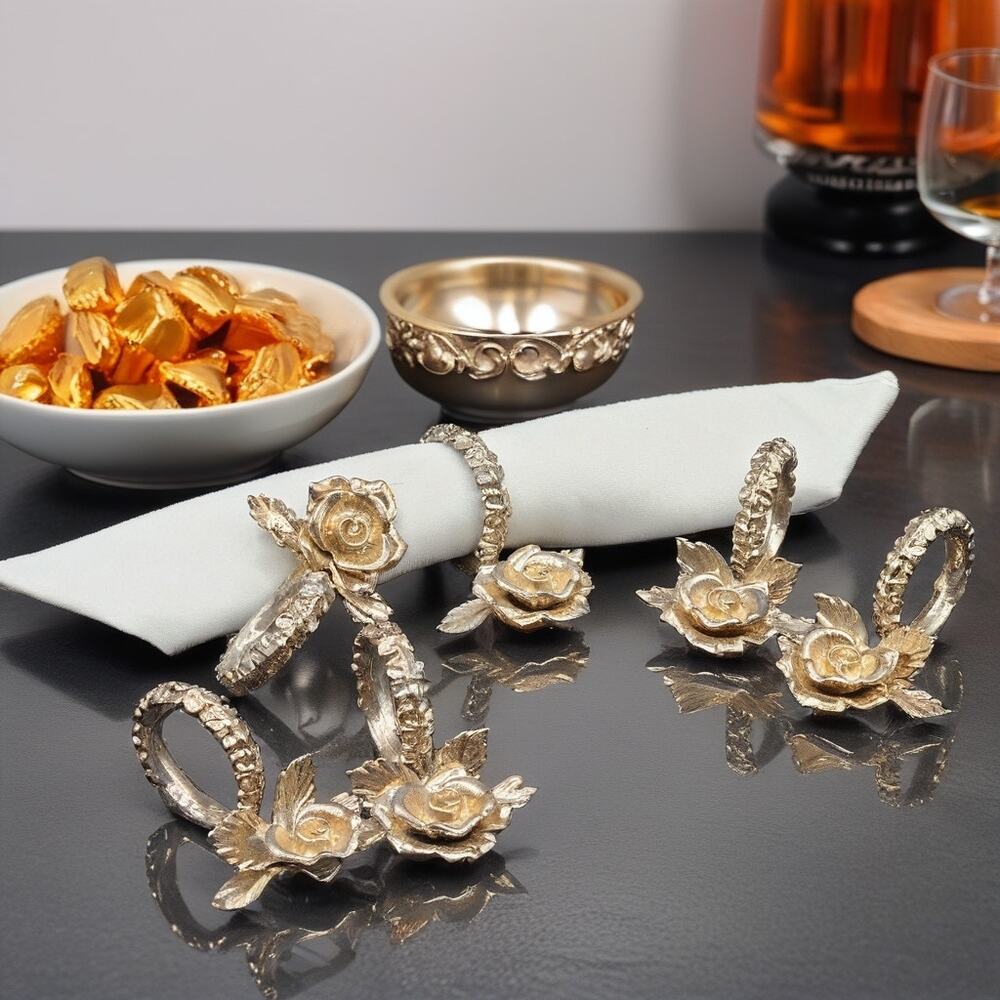 Princess House Silver Rose Napkin Ring Place Holder Set Vintage